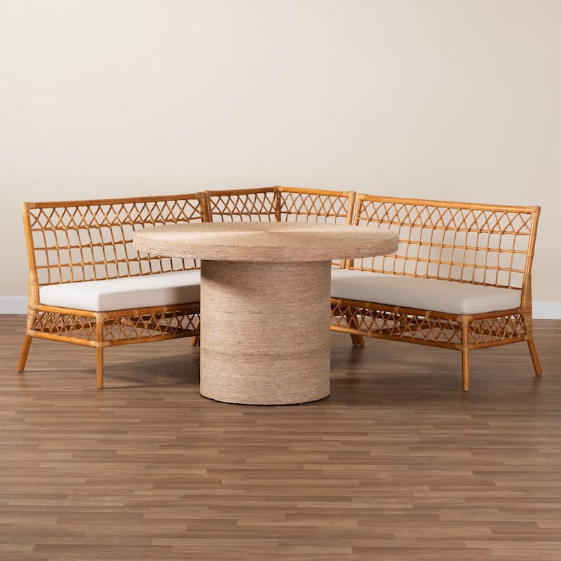 Adalina Modern Bohemian Honey Rattan 4-Piece Dining Nook Set