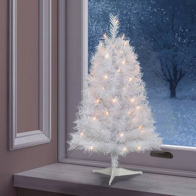 Puleo International 3 ft. Pre-Lit White Snow Ridge Artificial Fir Tree