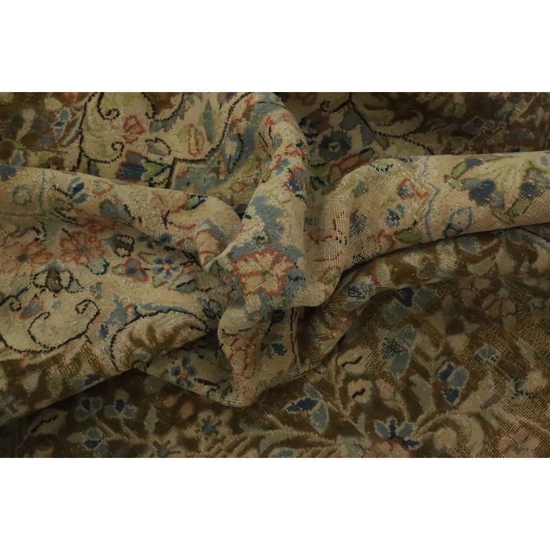 Hand Knotted Oriental 100% Wool Carpet Traditional Floral Brown Kerman Area Rug - 13' 4'' X 9' 6''