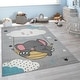 preview thumbnail 1 of 3, Kids Rug for Nursery with Cute Elephant and Cloud Motif in Grey 3'11" x 5'3"