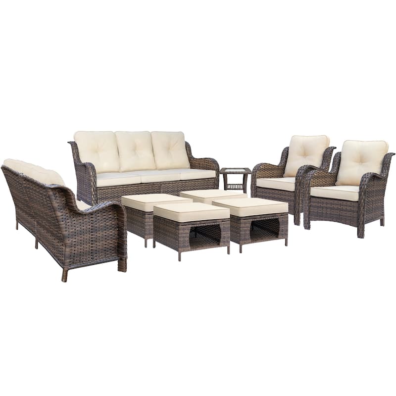 9 Piece Wicker Outdoor Patio Furniture Seating Sofa Conversation Sets