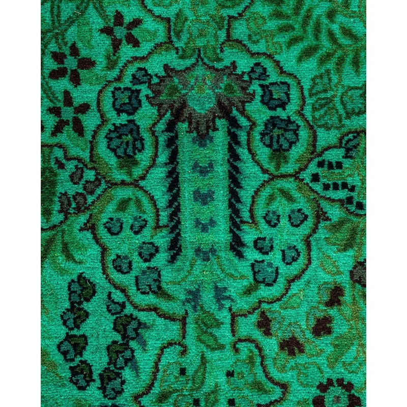 Overton Hand Knotted Wool Vintage Inspired Modern Contemporary Overdyed Green Runner Rug - 2' 6" x 17' 1"
