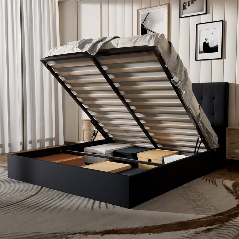 Plywood Frame Upholstered Platform Bed with Lift-up Storage