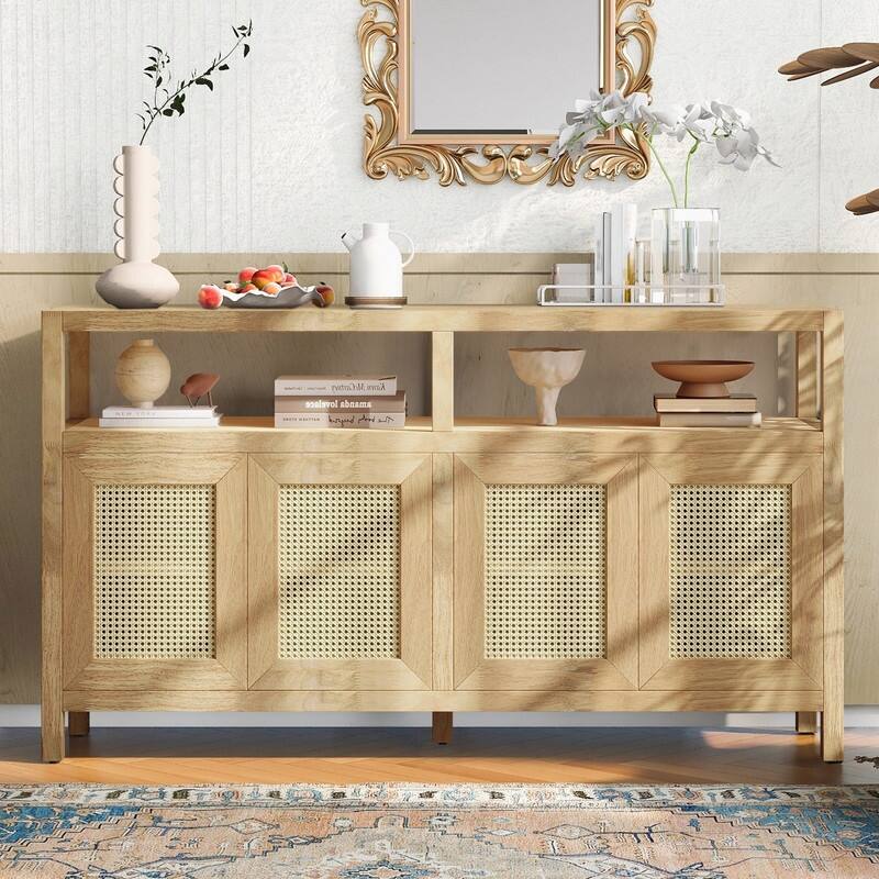 60" Bohemian Rattan Buffet Storage Cabinet with Adjustable Shelves for Functional Home Organization