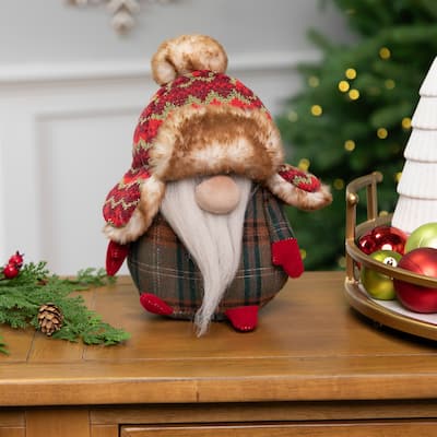 Gnome with Knitted Trapper Hat Christmas Figure - 7.75"