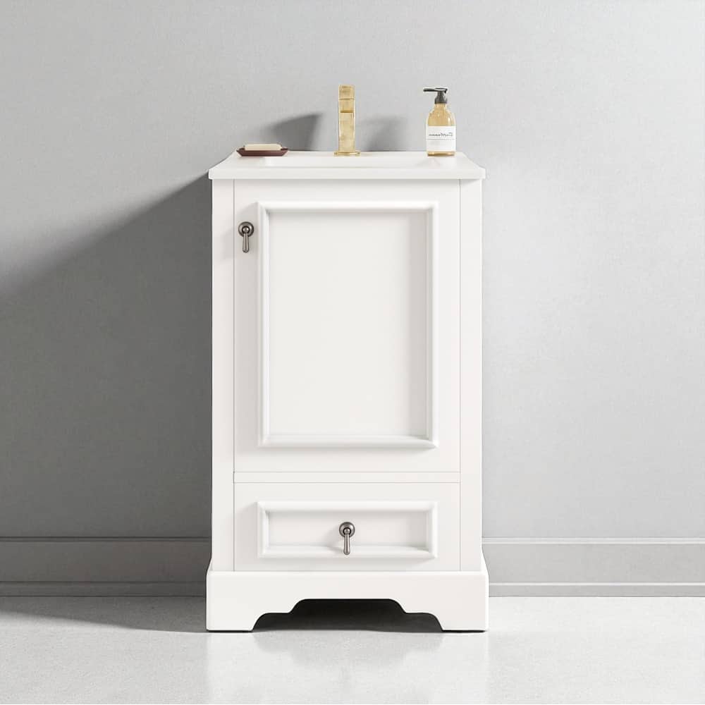 20" Bathroom Vanity with Ceramic Sink, Soft-Close Door, Drawer, Adjustable U-Shaped Shelf, Modern Freestanding Design