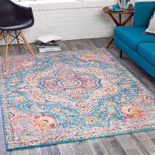 Hal Vintage Boho Traditional Pink Medallion Area Rug