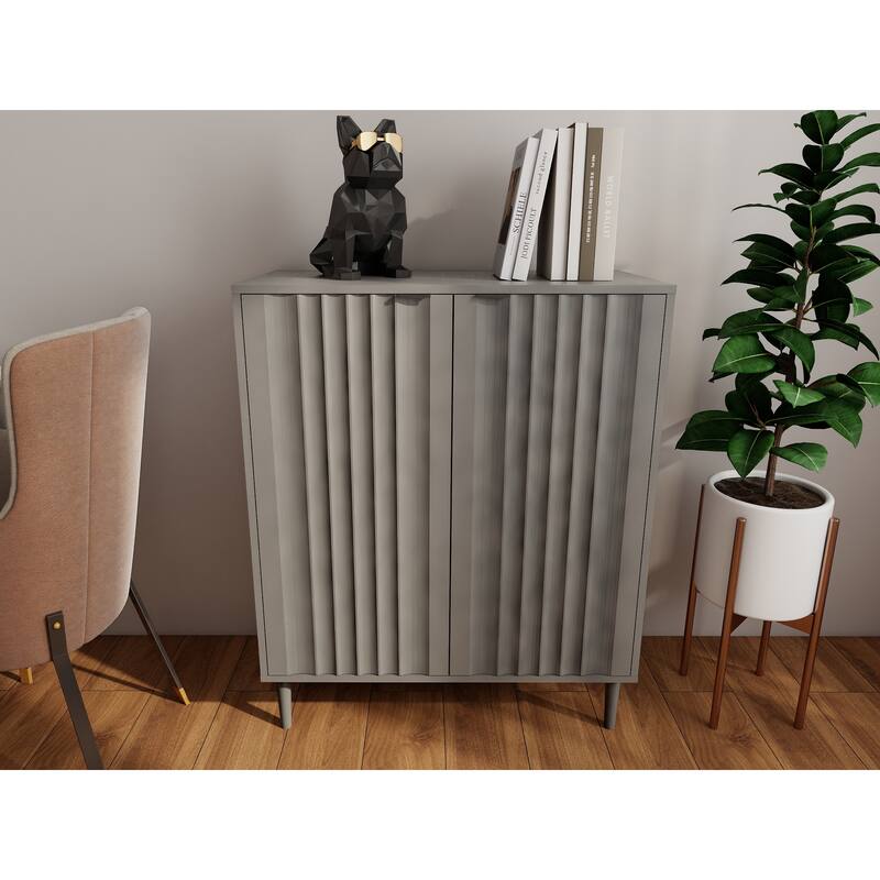 Modern Kitchen Buffet Storage Cabinet with Open Shelves, Stripe Cabinet Accent Cabinet Enclosed Cabinet