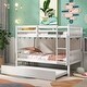 preview thumbnail 1 of 7, White Twin Over Twin Solid Wood Bunk Beds with Trundle, Safety Rail, Ladder, and Guardrails, Converts to 2 Beds White