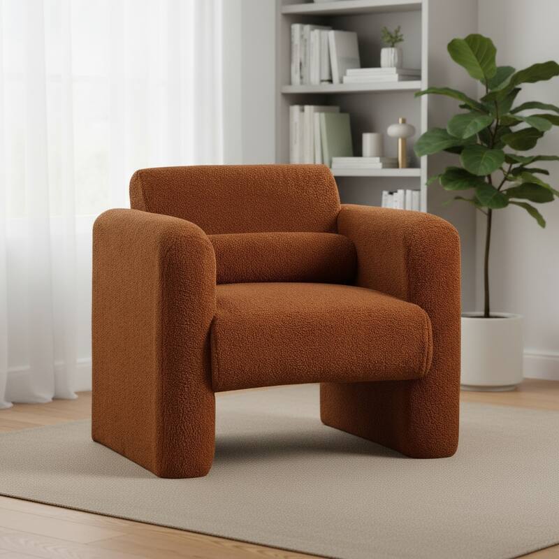 HomeRoots 31" Burnt Orange Boucle Upholstered Arm Chair And Toss Pillow - 30.70 in. x 30.90 in. x 33.50 in. - 30.70 in. x 30.90 in.  x 33.50 in.