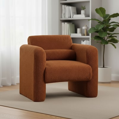 HomeRoots 31" Burnt Orange Boucle Upholstered Arm Chair And Toss Pillow - 30.70 in. x 30.90 in. x 33.50 in.