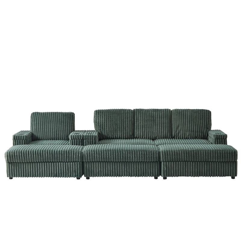 Anmytek Corduroy 3-Seater Deep Seat Sofa & Single Recliner With Cup-Holding Grooves