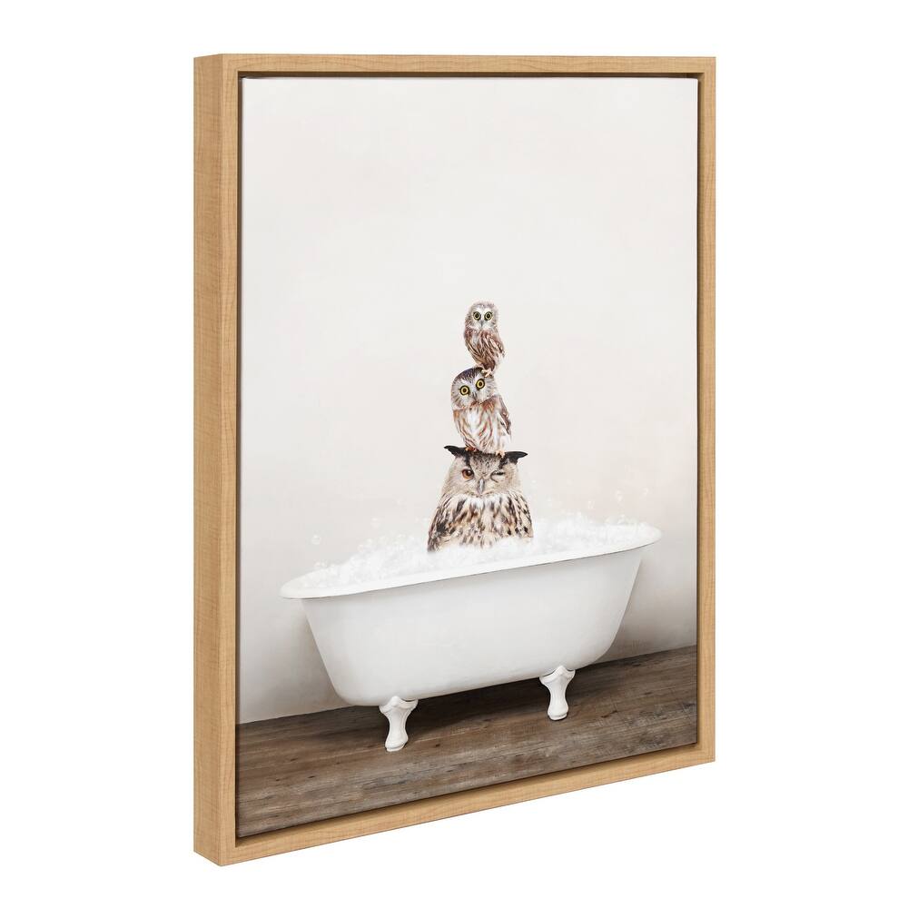 Kate and Laurel Stacked Owls Rustic Bath Framed Canvas by Amy Peterson