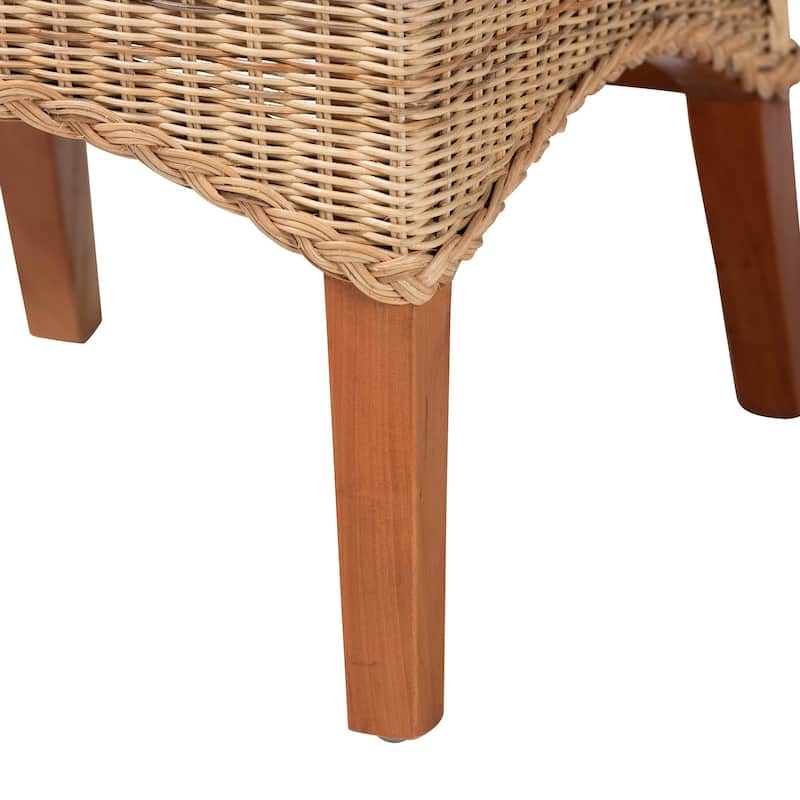 Dyna Natural Rattan Dining Chair - Handwoven Wicker Side Chair with Removable Cushion and Loop Backrest, Boho Coastal Seating
