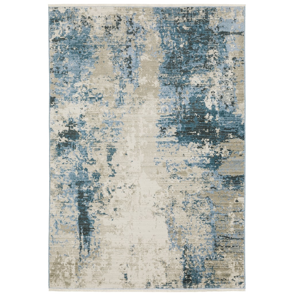 Berkeley Blue Beige Abstract Distressed Casual Area Rug