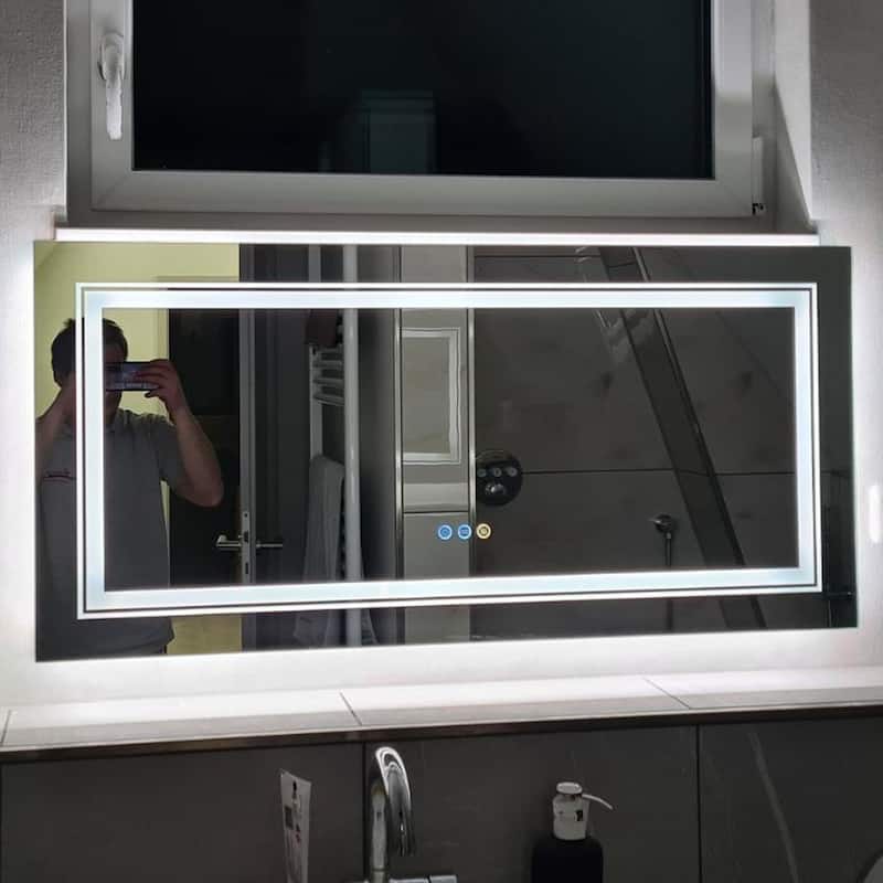 Extra Large Illuminated LED Bathroom Mirror Touch Sensor Anti Fog - 42" x 20"
