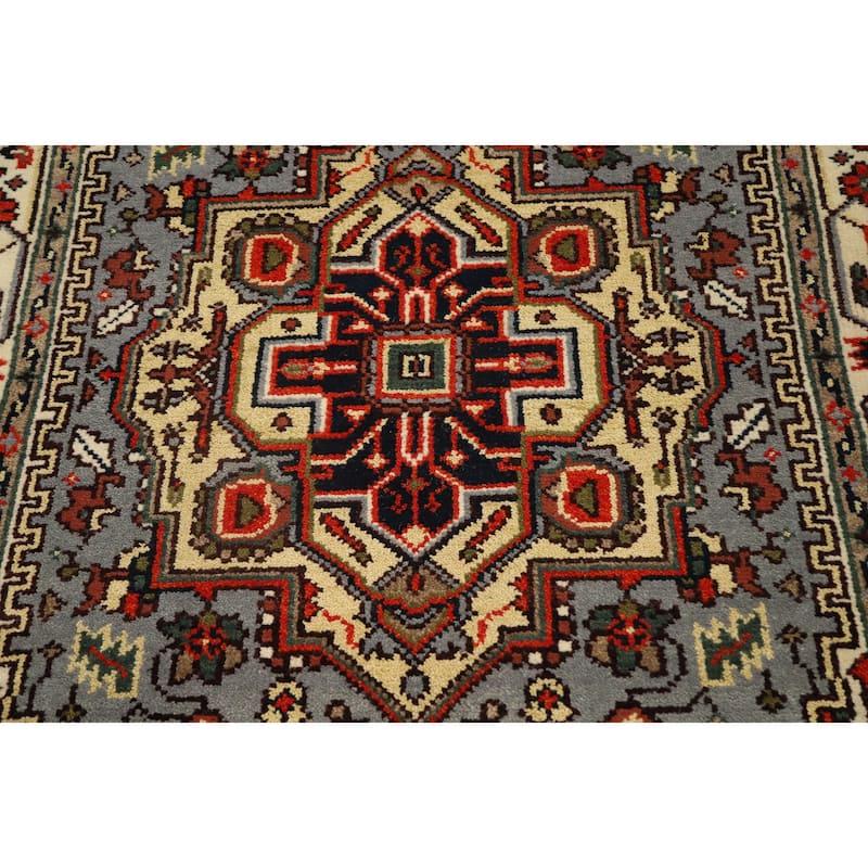 Hand Knotted Oriental 100% Wool Carpet Traditional Medallion Greys & Charcoal Heriz (serapi) Area Rug - 6' 1'' X 4' 1''