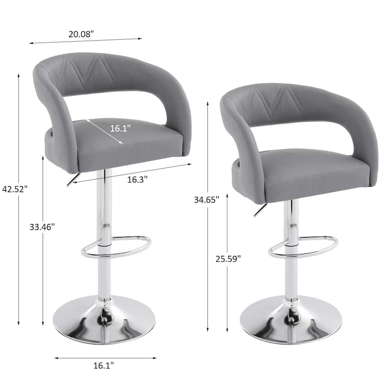VECELO Set of 4 Swivel Bar Stools Rounded Mid-Back Barstools with Adjustable Height 360° Rotation 16" Base with Footrest