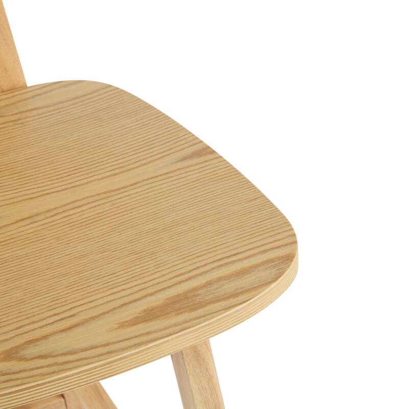 Natural Wood Bar Stools Set of 2 with Woven Rattan Backrest