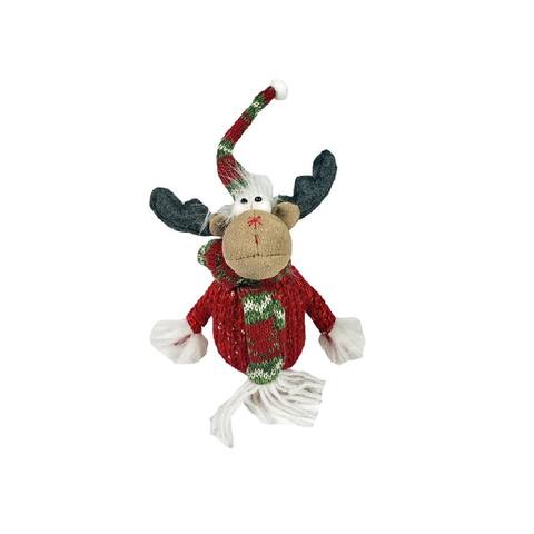 HomeRoots 9" Brown And Red Christmas Moose Fabric Sculpture - 9" H x 3" W x 3" D