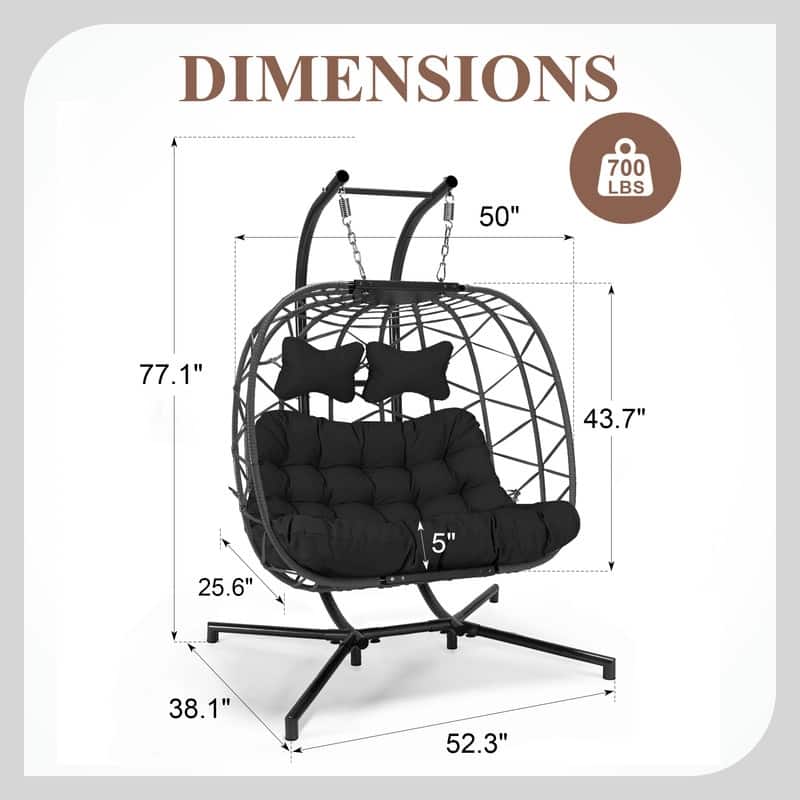 FINCATI Outdoor Double Egg Chair, 700 lbs Indoor Double Egg Chair Swing, Oversized Swing Chair, Cozy Hanging Egg Chair