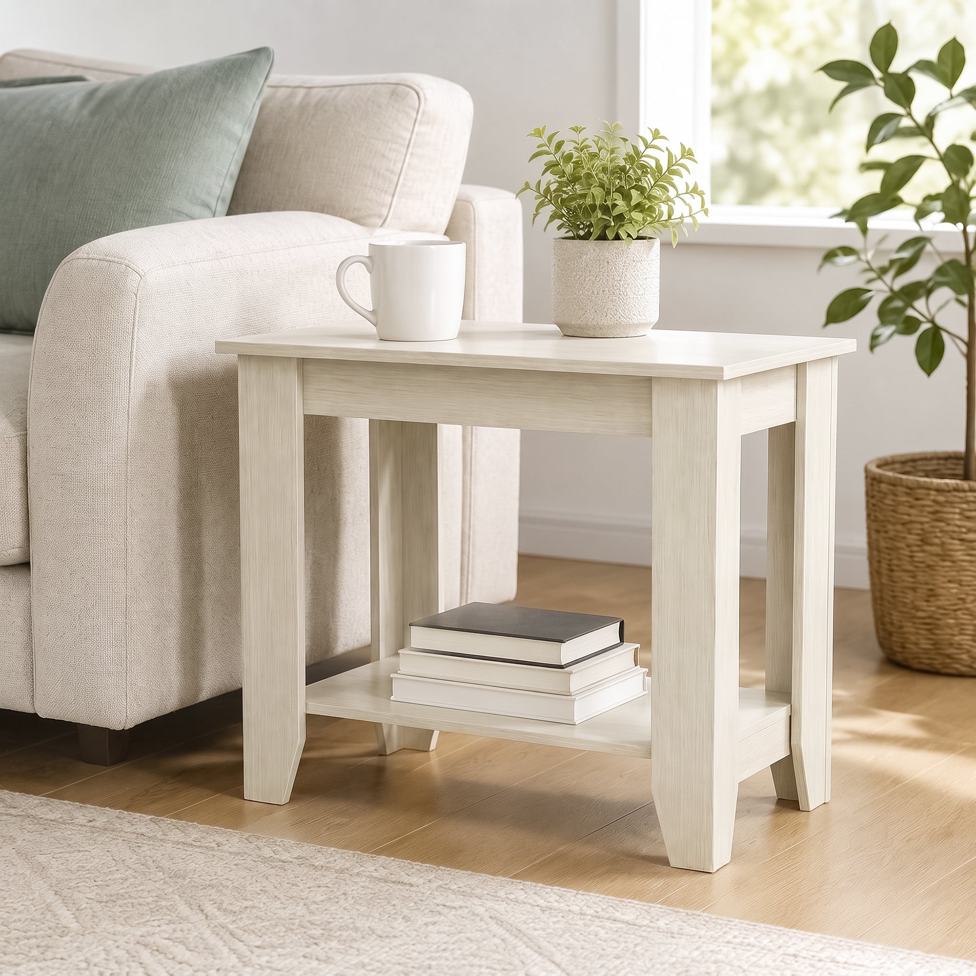 Javlergo Side Table with Bottom Shelf Wooden End Table with Open Storage Compact Sofa Side Table for Living Room & Bedroom