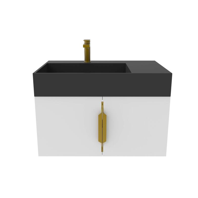 Amazon 30" Wall Mounted Bathroom Left Basin Vanity Set w/ Black Top