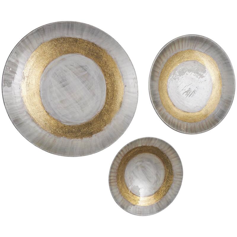 Metal Abstract 3D Circular Disk Home Wall Decor - Set of 3 Gold, Dark Blue, White - Roche River Decor