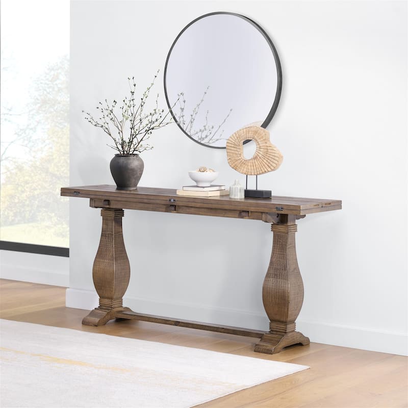 Napa 60" Solid Wood Pedestal Flip-top Sofa Console Table - Reclaimed Natural