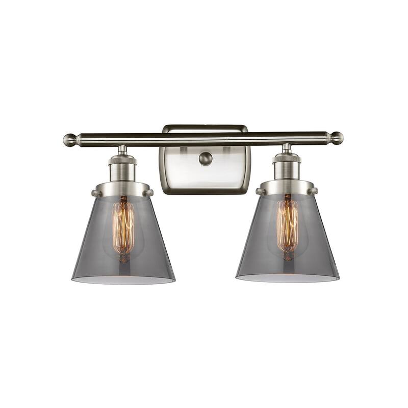 Innovations Lighting Small Cone 2 Light 16" Wide Vanity Light - Brushed Satin Nickel / Plated Smoke