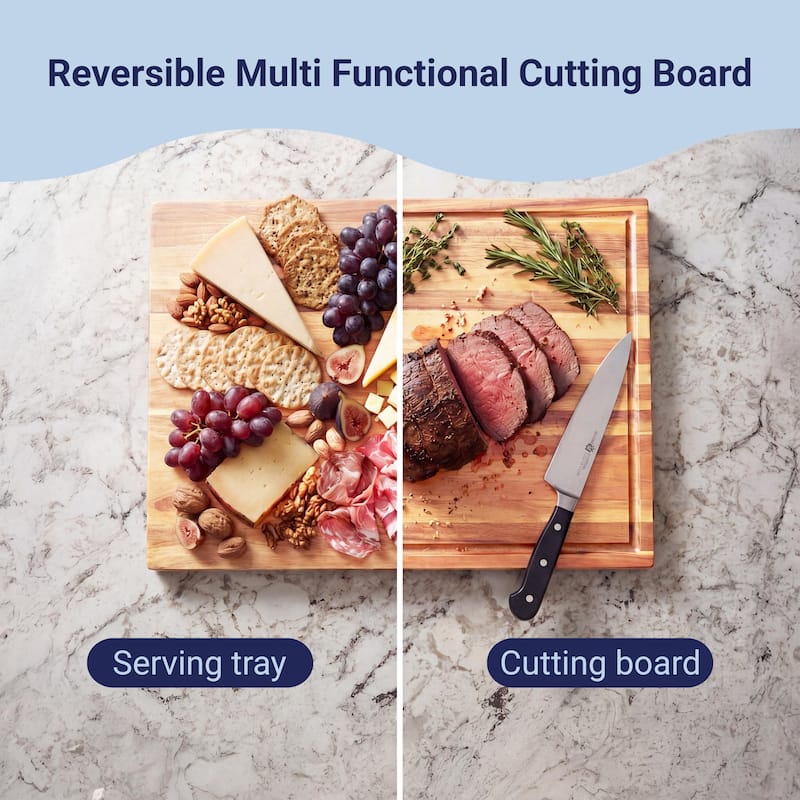 Eldridge Extra Large 24 in. W x 18 in. D Handcrafted Acacia Wood Grain Thick Reversible Cutting Board with Juice Grooves