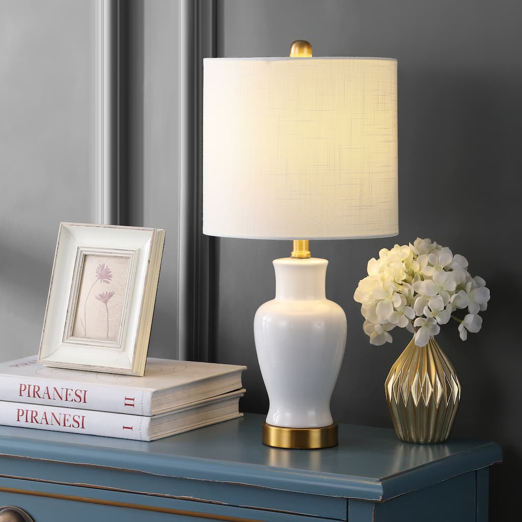 Xia 21" Ceramic/Iron Modern Classic LED Table Lamp, White by JONATHAN Y