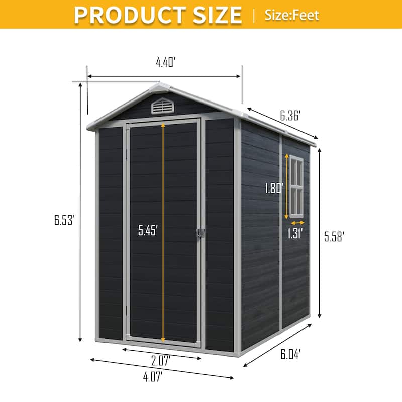 4ft x 6ft Resin Outdoor Storage Shed – Plastic Garden Shed with Floor & Lockable Door for Backyard