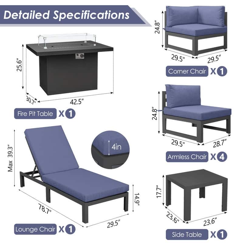 FINCATI Aluminum Outdoor Patio Furniture Conversation Sectional Sofa Set