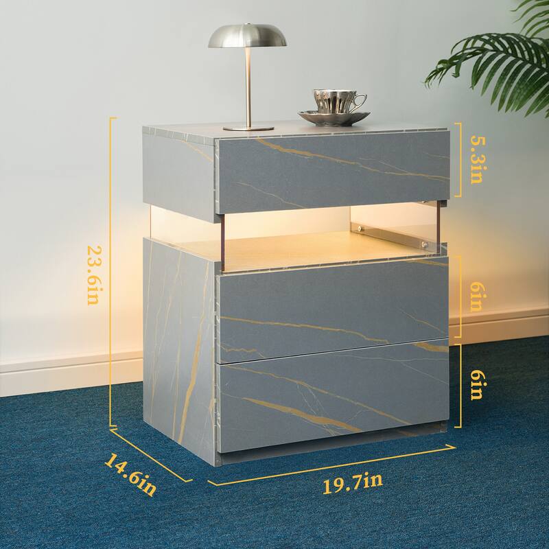 GDF Studio - Avalon Modern LED Nightstand with Three Drawers and 16-Color RGB Lighting