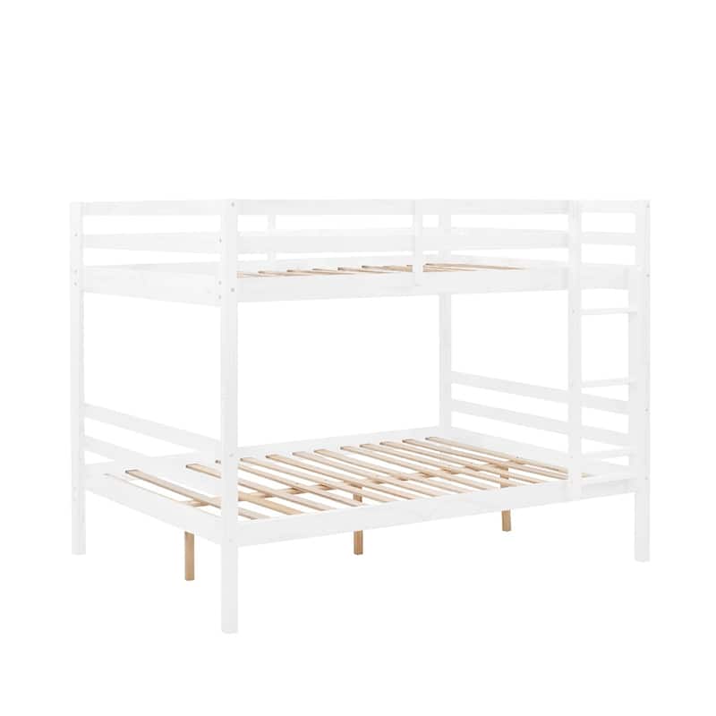 Full over Full Wooden Bunk Bed,High Guardrail,Ladder,Kids Teens,Dorm