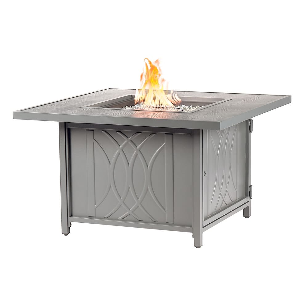 Square 42 in. x 42 in. Aluminum Propane Fire Pit Table with Glass Beads, Two Covers, Lid, 55,000 BTUs