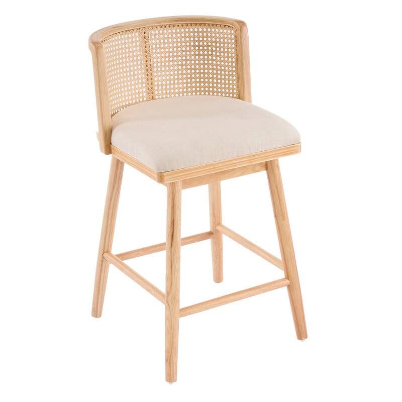 Christopher Knight Home - Talia Scandinavian Upholstered Wooden Counter Stool Set - Bar Chairs with Rattan Backrest