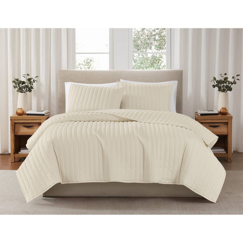 Brooklyn Loom Solid Cotton Percale Quilt Set - Twin - Twin XL - Chalk - 2 Piece