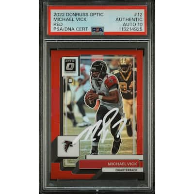 Michael Vick 2022 Panini Donruss Optic Red Signed Football Card #12 Auto Graded PSA 10 98/99 Cert # 115214925 - 8' x 11'