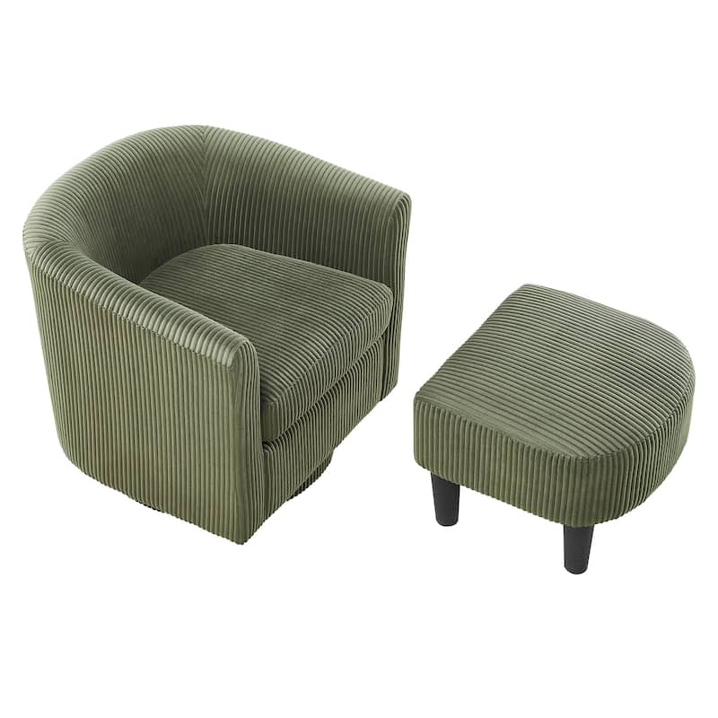 Swivel Accent Chair 360° Comfy Recliner Corduroy Arm Chair Single Sofa with Ottoman for Living Room Bedroom