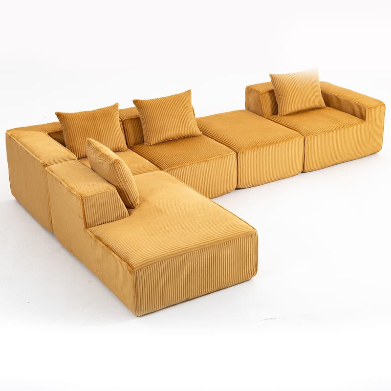 Corduroy Modular Sectional Sofa with Chaise Lounge, Deep Seat, Ottoman