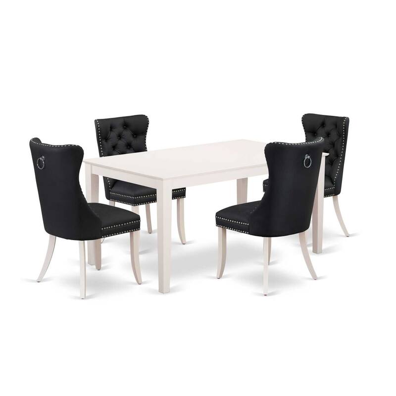 5-Piece Rectangular Linen White Finish Solid Wood Top-Upholstered Dining Room Set-Seats 4