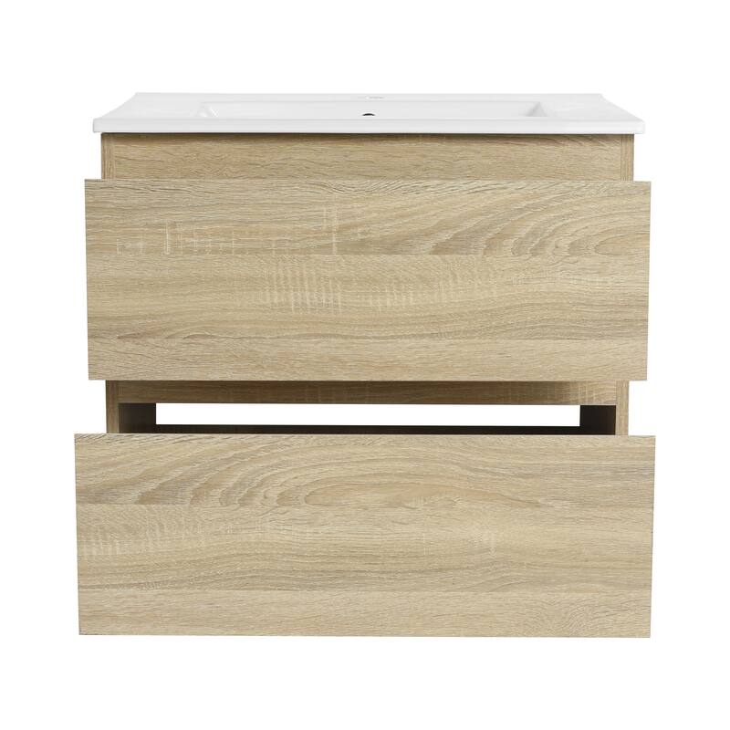 24" Floating Bathroom Vanity with Ceramic Basin, 2 Soft-Close Drawers, Eco-Friendly Plywood Construction