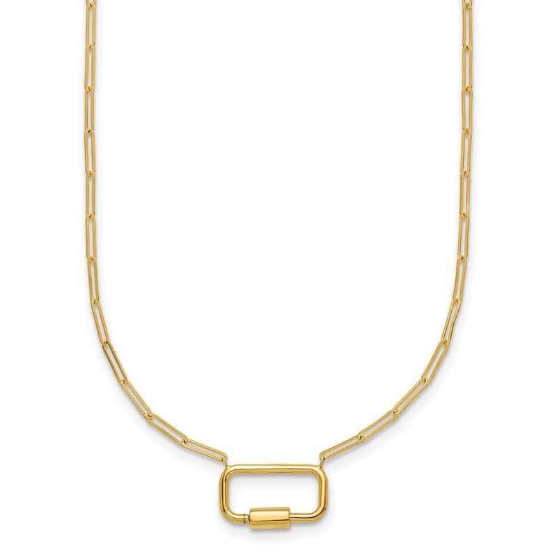 Curata Italian 14k Yellow Gold Paperclip Lock and Paperclip Chain Necklace (Lobster)
