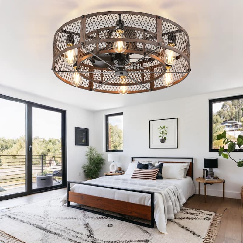 20-26Inch Caged Ceiling Fan with Light and Remote: APP Control Quiet DC Motor (E26 Bulbs Included)