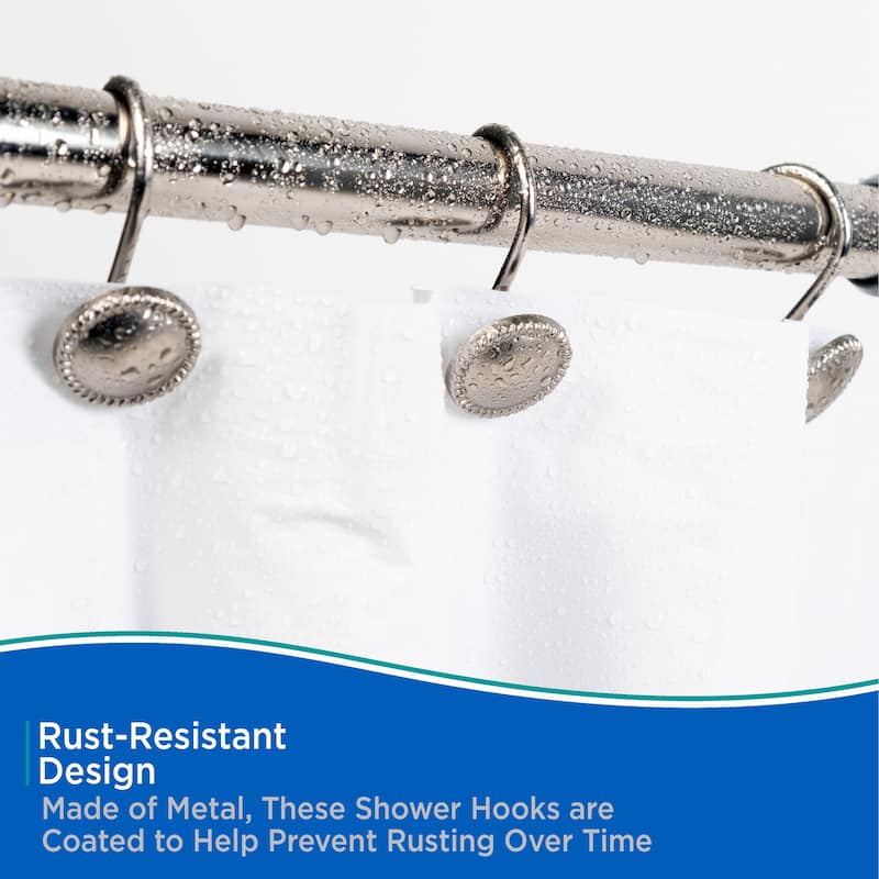 Kenney Erin Decorative Shower Curtain Hooks, Set of 12 - Brushed Nickel