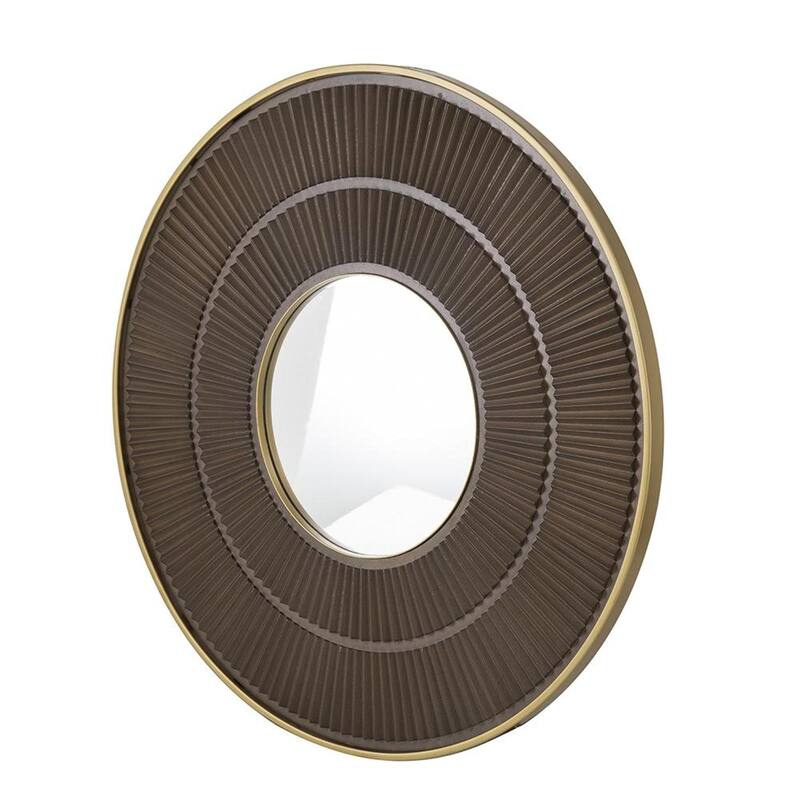 HomeRoots 32" Brown And Gold Round Wood And Metal Framed Accent Mirror - 31.5' X '31.5' X '1.2