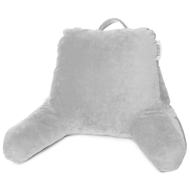 Empyrean Backrest Reading Pillow with Arms - Shredded Memory Foam Back Support Bed Rest Pillow - Petite - Silver Gray