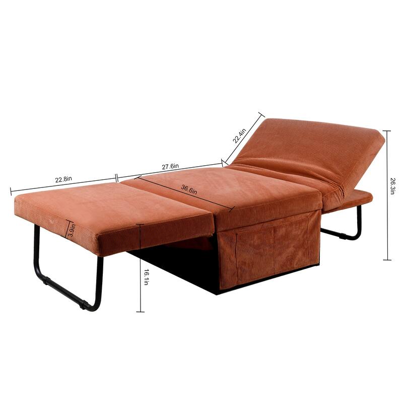Versatile 4-in-1 Corduroy Couch Chair, Converts to Sleeper Sofa, Chaise & Ottoman